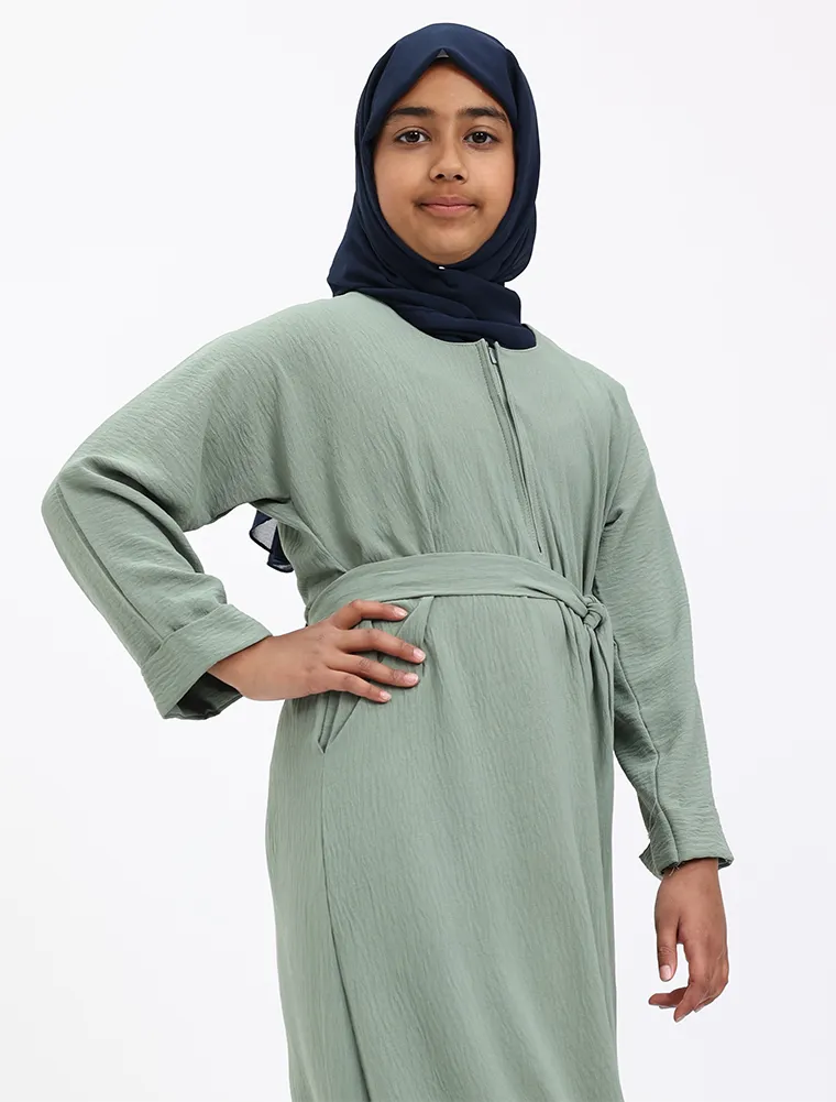 Mint Linen Feel Basic Girls Abaya
